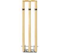 Gunn & Moore GM | Cricket Springbak Wicket 3 Stumps with Bails | Wood on Cast Iron Metal Base | Coil Spring Loaded Self-Righting | Regulation Height 28" Size out of Ground | Natural