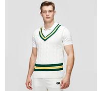Gunn & Moore GM | Cricket Sweater Jumper Pullover | Classic Heavy Cable Knit | Long Sleeve | Cream with Green & Gold Trimmed Collar | Medium to fit Chest 38-40"