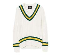 Gunn & Moore GM | Cricket Sweater Jumper Pullover | Classic Heavy Cable Knit | Long Sleeve | Cream with Green & Gold Trimmed Collar | Large Junior to fit Chest 33"