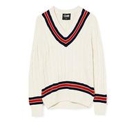 Gunn & Moore GM | Cricket Sweater Pullover | Classic Heavy Cable Knit | Long Sleeve | Cream with Navy Blue & Red Trimmed Collar | Medium Junior to fit chest 26-28"