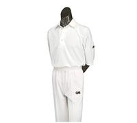 Gunn & Moore GM, Cricket Trousers, Athletic Fit Elasticated Waist 2 Pockets, Quick Drying & Enhanced Moisture Management, Off White with GM Logo, Medium - Waist 33-34" Finished Hem Approx 33"