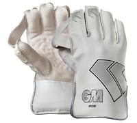 Gunn & Moore GM Cricket Wicket Keeper Keeping Gloves | 606 | PU Lining & Pimple Rubber Palm | PU Faux Leather Back of Hand | Junior | 1 Pair | White & Black with GM Logo