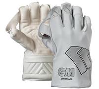 Gunn & Moore GM | Cricket Wicket Keeper Keeping Gloves | Original | Full Leather Lining & Sheepskin Palm | Aniline Leather Back of Hand | Adult | 1 Pair | White & Black with GM Logo