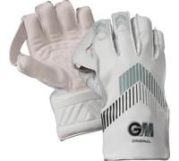 Gunn & Moore GM Original Cricket Wicket Keeper Keeping Gloves | Aniline Leather Back of Hand | Octopus Grip Rubber Palm Facing | Large Adult | 1 Pair | White with Grey & Black Chevron