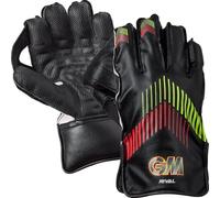 Gunn & Moore GM Rival Cricket Wicket Keeper Keeping Gloves | PVC Faux Leather Back of Hand | Cotton Lining & Pimple Rubber Palm Facing | Small Junior | 1 Pair | Black with Red & Green Chevron