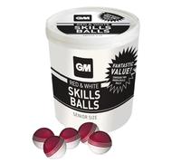 Gunn & Moore GM Cricket Training Ball, Skills Ball Bucket & 24 Skills Balls, Red/White, Size Junior Suitable for Children, Boys and Girls Aged 12 and Under