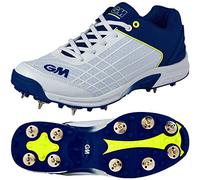 Gunn & Moore Gm Spike Cricket Shoes, Optimal Grip And Lightweight Feel, For Bowlers And Batsmen, Arch Support, For Adults And Youth Players, White/Blue/Fluro Yellow, Size 5 Uk, 38 Eu