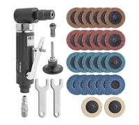Gunpla 1/4 inch Angle Air Die Grinder, 90 Degree Heavy Duty 20,000 RPM with 26 pcs 2-inch Roll Lock Sanding Discs for Grinding, Deburring, Engraving, Polishing, Engraving and Rust Removal