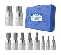 GUNPLA 10Pc Spline Bit Socket Set for Car Repair | 1/4" 3/8" 1/2" drives with S2 steel bits & CR-V sockets. Includes M4 to M18 sizes. Strong, durable, and rust-resistant