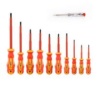 Gunpla 11 Pieces VDE Insulated Screwdriver Set, 1000V with Black Tip Magnetic, TPR Handle Electrician Soft-Grip Slotted Phillips and Pozi Tools with Safety Tester for Electrician Repair