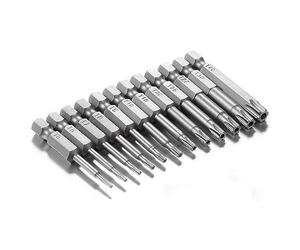 GUNPLA 12 Piece 50mm S2 Steel Security Torx Screwdriver Bit Set, Tamper Resistant Star Bits with Hole 1/4" Hex Shank, T5 T6 T7 T8 T9 T10 T15 T20 T25 T27 T30 T40 for Electricians & Drill Drivers