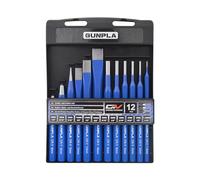 Gunpla 12pcs Chrome Vanadium Steel Chisels and Punches Set, Bevel Edge, Metal Handle, 1.5-16mm, Center Punch, Flat Chisel, Pin Punch