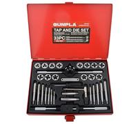Gunpla 33pcs Tap and Dies Set Metric and SAE Heavy Duty Tungsten Alloy Steel Screw Threads Cutting Tools Taper Drill Threading Kit with Red Metal Storage Case