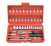 Gunpla 46 Piece 1/4" Drive Socket Wrench Driver Bits Metric Set Flexible Extension Rods with Reversible Ratchet Spanner for Car Bicycle Motor