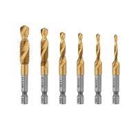 Gunpla 6pcs Tap Drill Bits Set, Durable Titanium Coated HSS Combination Metric Thread Drilling Bits Twisted 1/4” Hex Shank Hand Machine Screw Threading Tapping Tools M3 M4 M5 M6 M8 M10