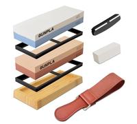 GUNPLA Professional Whetstone Sharpening Stone Set, 4 Side Grit 400/1000 3000/8000, Japanese Sharpener Kit with Angle Guide, Non-Slip Bamboo Base & Flattening Stone for Kitchen Knives, Scissors, Tools