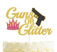 Guns or Glitter Cake Topper Guns or Glitter Gender Reveal Decorations for Baby Shower First Birthday Party Glitter Gender Reveal Party Supplies