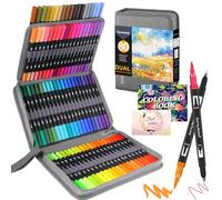 Gunsamg 80 Felt Pens for Painting Sketching Highlighting,Colouring Pens for Adults Coloring Books,Dual Tip Brush Pen Set with Colouring Book and Postcard Greeting Cards - Gift for Creative Soul…