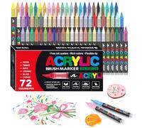 Gunsamg Acrylic Paint Pens 72 Colours - Flexible Brush Tip Acrylic Markers 1-5mm, Water-Based Ink, for Rock Painting, Canvas, Glass, Ceramic, Wood - Includes Colour Chart & 5 Replacement Tips