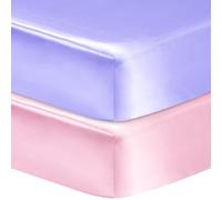 GUNTAIL 2 Pack Satin Soft Crib Sheet for Baby with Sensitive Hair Silky Baby Mattress Sheet Pink and Violet Unisex 52’’x28’’x8’’ Fitted Sheets