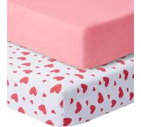GUNTAIL Pack and Play Sheets Fitted, 2 Pack Pack n Play Sheets for Graco Pack n Play Mattress, Unisex Playard Sheets for Boys Girls (Love & Pink, 38 X 26 Inch)