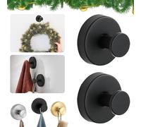 GUO-SWY 2PCS Stainless Steel Bathroom Towel Hook, New Stainless Steel Waterproof Suction Cup Hooks for Shower,Suction Cups with Hooks,Upgraded Suction Hook for Bathroom Hanging Towels (Black)