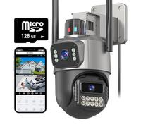 GUOANVISION Security Camera Outdoor, 6MP Dual Lens WiFi Outside Cameras for Home Security with 128G SD Card, Wired Cord, IP66 Waterproof, AI Tracking, Light Alarm, Color Night, 24/7 Record,SD/Cloud