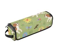 GuoChe 2-in-1 Curling Iron Travel Case with Heat Resistant Mat Portable Hair Styling Tool Organizer for Curling Iron Straightener Flat Hair Dryer, Green Background Beagle Dog Floral