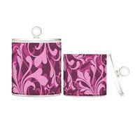 GuoChe 2 PACK Valentines Day Doodles Floral Plant Purple Cotton Ball Holder Apothecary Jar Set Acrylic Cotton Ball And Swab Holder