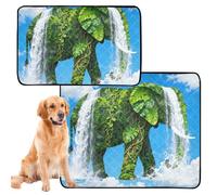 GuoChe 3 Pack Water Absorbing Mat for Dog Bowl Washable Dog Rug Anti Slip Mat for Sofa 20x24in Waterfall Elephant Scenery Animal Collage