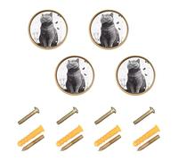 GuoChe 4 Pack Cabinet Door Knobs Cartoon British Shorthair Cats White_2 Boho Dresser Knobs Gold for Wardrobe 1.26 Inch