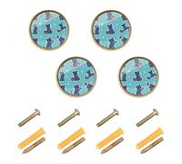 GuoChe 4 Pack Cabinet Door Knobs Christmas Russian Blue Cats Turquoise_1 Vintage Cabinet Knobs for Kitchen 1.26 Inch