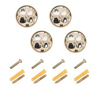 GuoChe 4 Pack Cabinet Door Knobs Cute Selkirk Rexcats Beige_1 Boho Dresser Knobs Gold for Kitchen 1.26 Inch