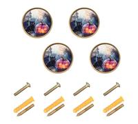 GuoChe 4 Pack Cabinet Door Knobs Scary Halloween Pastel Jack-o-Lantern Pumpkin Spider Black Cat Halloween_1 Vintage Cabinet Knobs for Door and Drawer 1.26"(32mm)