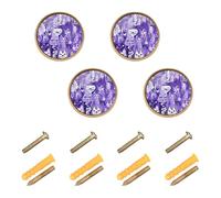 GuoChe 4 Pack Cabinet Door Knobs Sweet Funny Cats Purple Kitchen Knobs for Dresser Drawers 1.26"