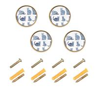 GuoChe 4 Pack Cabinet Door Knobs Sweet Russian Blue Cats White_2 Cabinet Knobs Gold for Dresser Drawers 1.26"(32mm)