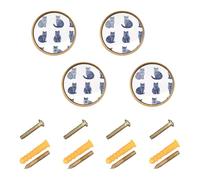 GuoChe 4 Pack Cabinet Door Knobs Sweet Russian Blue Cats White_4 Kitchen Knobs for Dresser Drawers 1.26 Inch