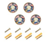 GuoChe 4 Pack Cabinet Door Knobs Wolf 4th of July USA Flag Howling Wolves Under Moon Vintage Cabinet Knobs for Cupboards 1.26 Inch