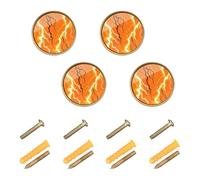 GuoChe 4 Pack Cabinet Hardware Knobs Lightning Orange Pattern Boho Dresser Knobs Gold for Wardrobe 1.26 Inch (32mm)