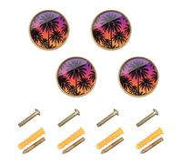 GuoChe 4 Pack Cabinet Hardware Knobs Palm Trees Sunset Tropical Paradise Beach Coconut Palm Tree Cabinet Knobs Gold for Wardrobe 1.26"