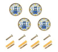 GuoChe 4 Pack Cabinet Hardware Knobs Ukraine Cat Floral Vintage Ukrainian Flag Modern Knobs for Door and Drawer 1.26 Inch