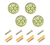 GuoChe 4 Pack Cabinet Knobs Gold Coin Clover Green & White Boho Dresser Knobs Gold for Cupboards Cupboards 1.26"(32mm)