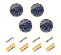 GuoChe 4 Pack Cabinet Pulls and Knobs Cottagecore Luna Witchy Blue Butterfly Mushroom Flower Vintage Cabinet Knobs for Wardrobe 1.26 Inch
