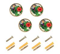 GuoChe 4 Pack Cabinet Pulls and Knobs Palm Tree Hibiscus Flower Hawaii Jungle Paradise Tropical 00002_00001 Closet Knobs for Dresser Drawers 1.26"