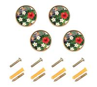 GuoChe 4 Pack Cabinet Pulls and Knobs Palm Tree Hibiscus Flower Hawaii Jungle Paradise Tropical Closet Knobs for Dresser Drawers 1.26"