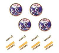 GuoChe 4 Pack Cabinet Pulls and Knobs Wolf 4th of July USA Flag Howling Wolves Under Moon Closet Knobs for Door and Drawer 1.26"