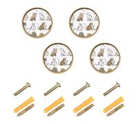 GuoChe 4 Pack Dresser Pulls and Knobs Cartoon Selkirk Rexcats White_1 Boho Dresser Knobs Gold for Door and Drawer 1.26 Inch