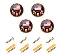 GuoChe 4 Pack Dresser Pulls and Knobs Dreamcatcher USA USA Flag Native USA Indian Pride Vintage Cabinet Knobs for Wardrobe 1.26 Inch (32mm)