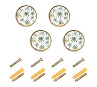 GuoChe 4 Pack Dresser Pulls and Knobs Palm Tree White Pattern Modern Knobs for Dresser Drawers 1.26 Inch