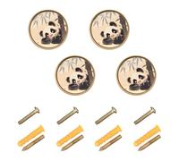 GuoChe 4 Pack Dresser Pulls and Knobs Panda Eating Cane Art Cabinet Knobs Gold for Dresser Drawers 1.26 Inch (32mm)